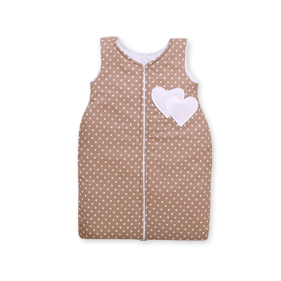 Baby Sleeping Bag- Hanging hearts white dots on brown