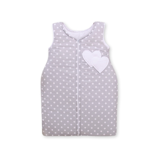Baby Sleeping Bag- Hanging hearts white dots on Gray