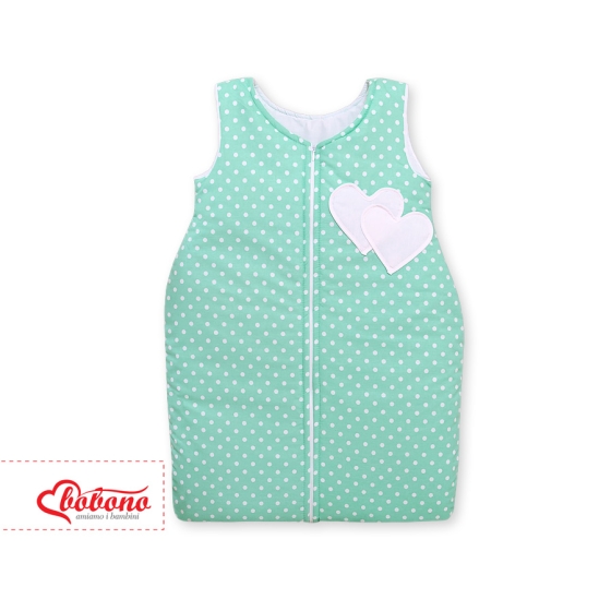Baby Sleeping Bag- Hanging hearts white dots on mint