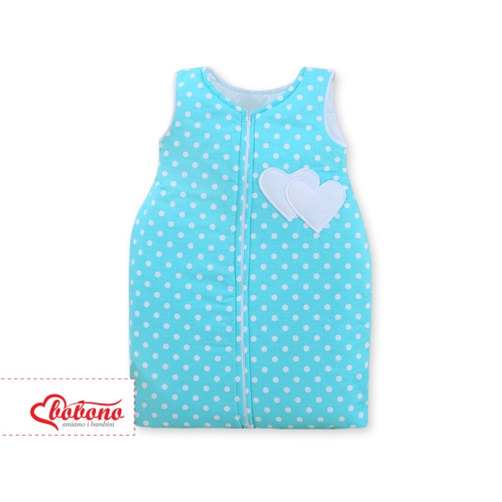 Baby Sleeping Bag- Hanging hearts white dots on turquoise