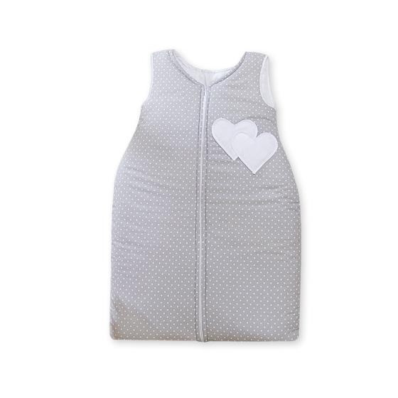 Baby Sleeping Bag- Hanging hearts white polka dots on Gray