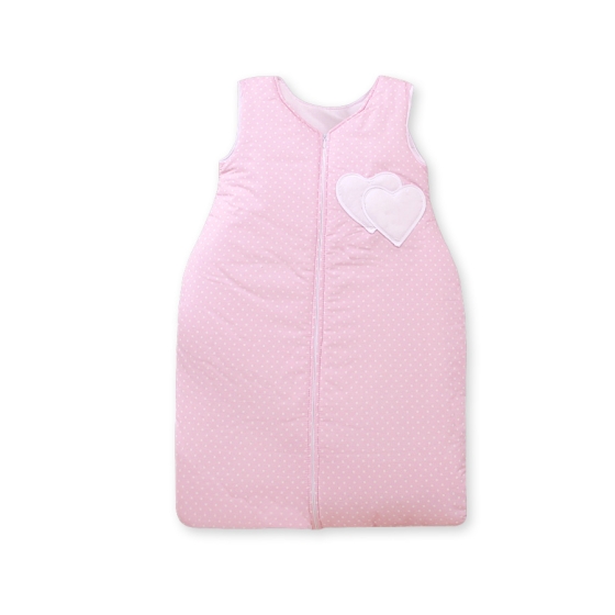 Baby Sleeping Bag- Hanging hearts white polka dots on pink