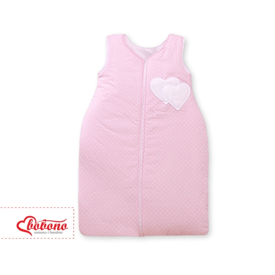 Baby Sleeping Bag- Hanging hearts white polka dots on pink