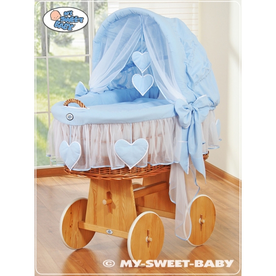Baby Wicker Crib with Hood - Amelie Blue