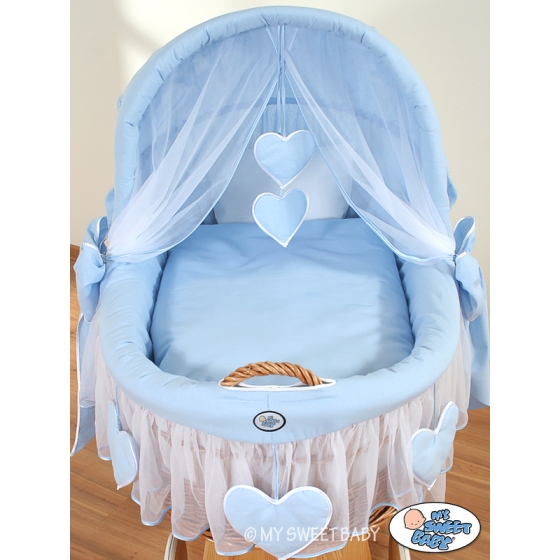 Baby Wicker Crib with Hood - Amelie Blue