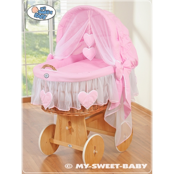 Baby Wicker Crib with Hood - Amelie pink