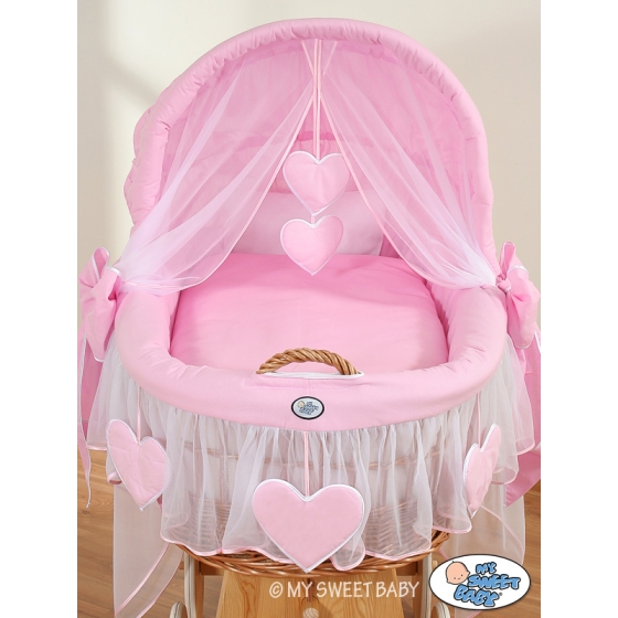 Baby Wicker Crib with Hood - Amelie pink