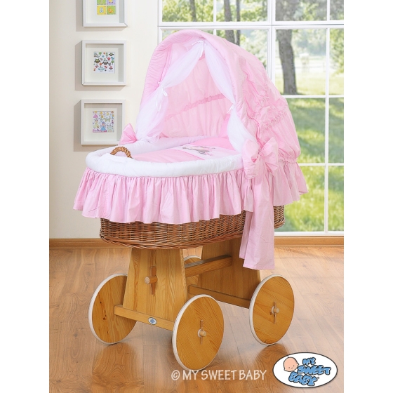 Baby Wicker Crib with Hood - Donkey Luca pink