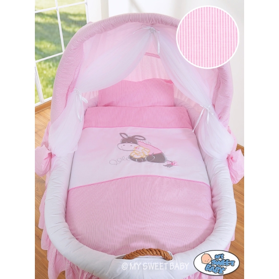 Baby Wicker Crib with Hood - Donkey Luca pink