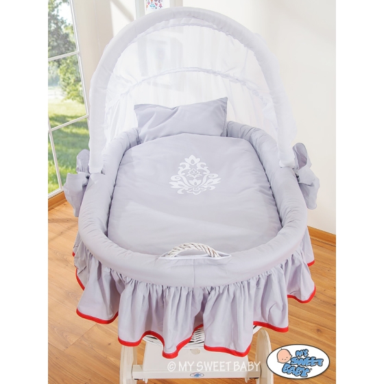 Baby Wicker Crib with Hood - Glamour Gray-red