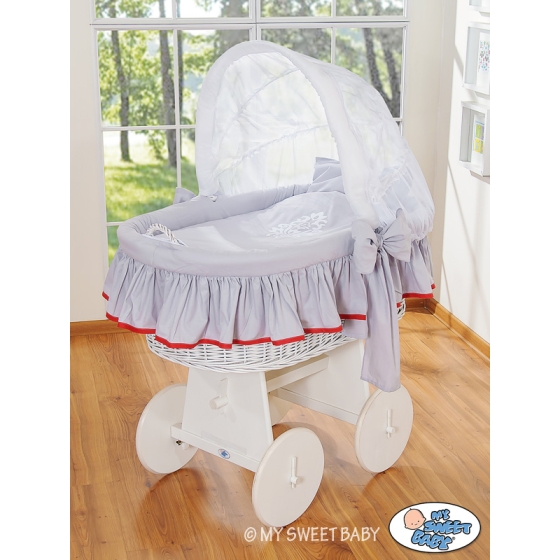 Baby Wicker Crib with Hood - Glamour Gray-red