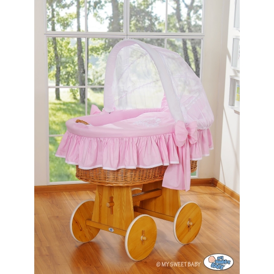 Baby Wicker Crib with Hood - Glamour pink-white