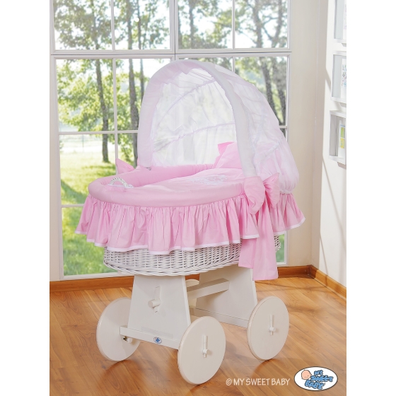 Baby Wicker Crib with Hood - Glamour pink-white