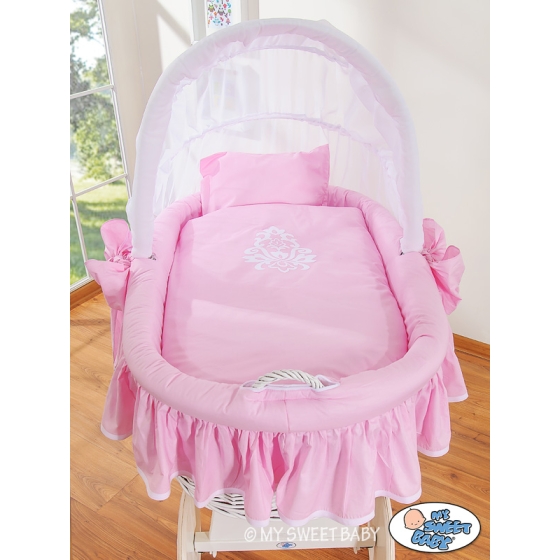 Baby Wicker Crib with Hood - Glamour pink-white