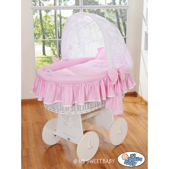 Baby Wicker Crib with Hood - Glamour pink-white
