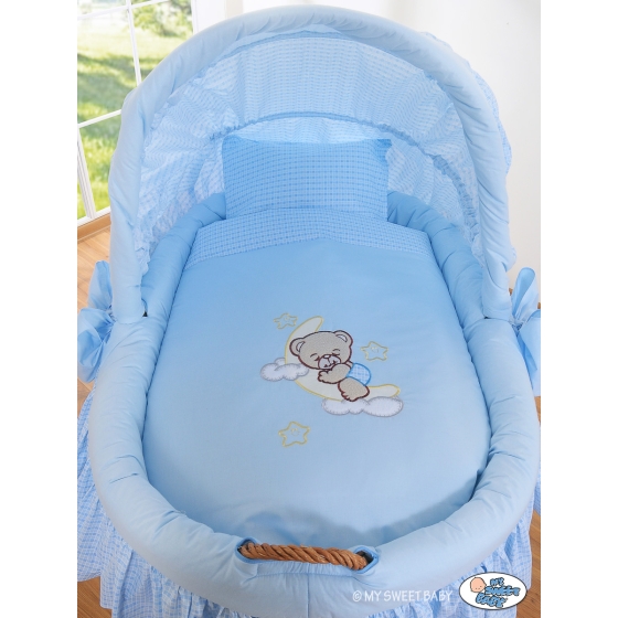Baby Wicker Crib with Hood - Good Night blue