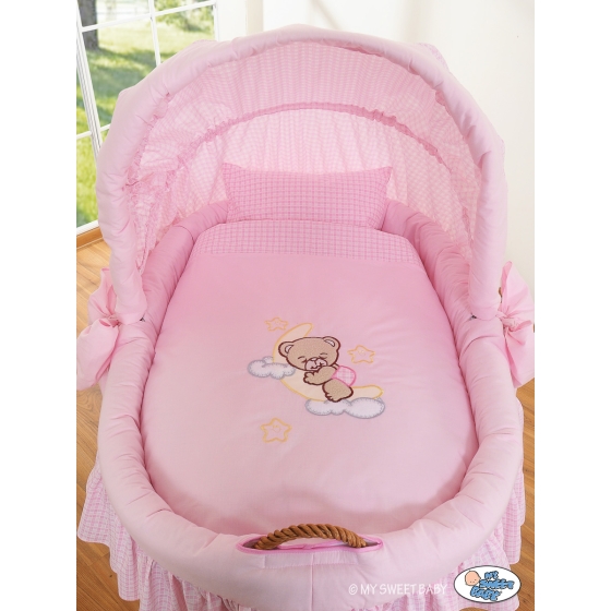 Baby Wicker Crib with Hood - Good Night pink