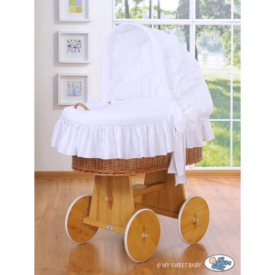 Baby Wicker Crib with Hood - Good Night white