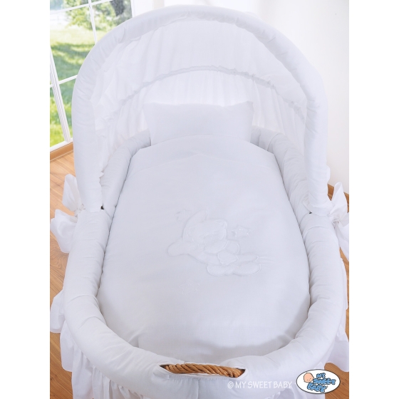 Baby Wicker Crib with Hood - Good Night white