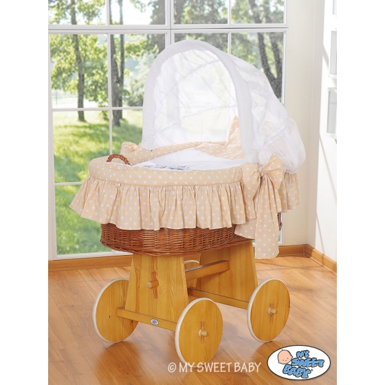Baby Wicker Crib with Hood - Owls beige