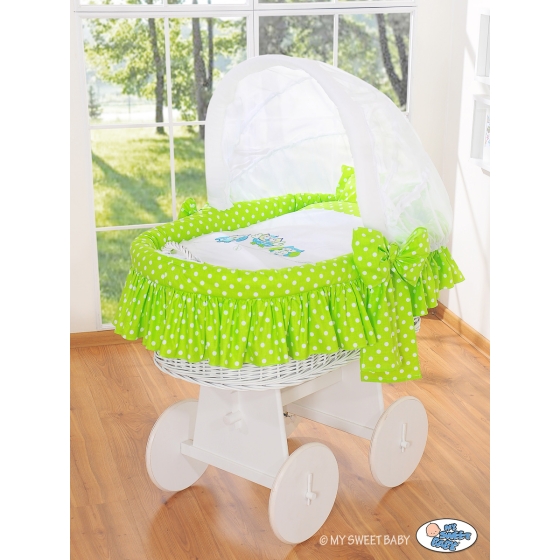 Baby Wicker Crib with Hood - Owls green