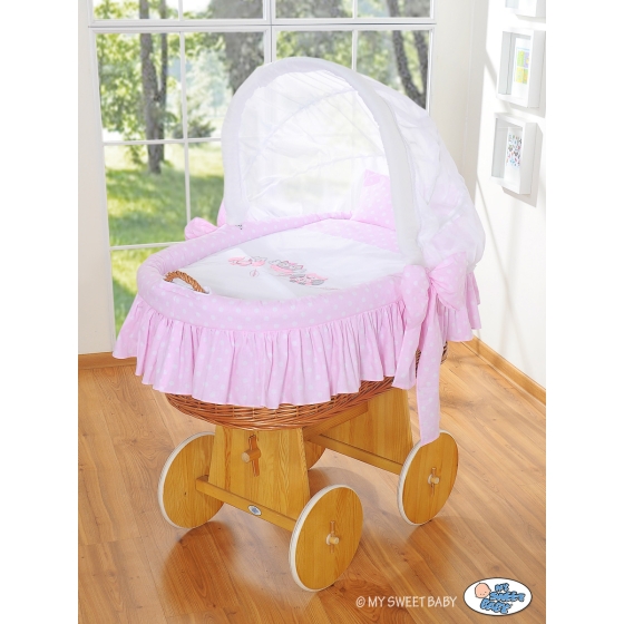 Baby Wicker Crib with Hood - Owls pink