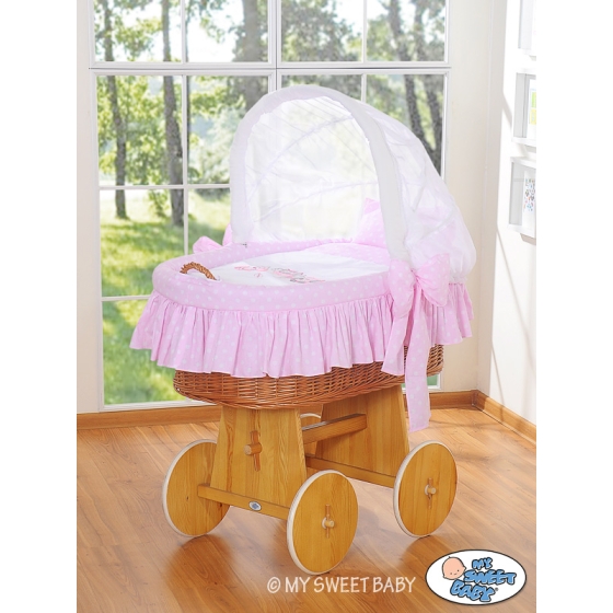 Baby Wicker Crib with Hood - Owls pink
