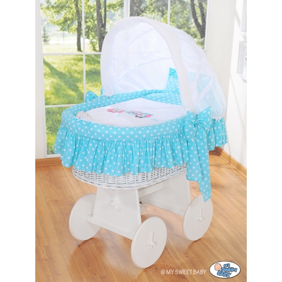 Baby Wicker Crib with Hood - Owls turquoise