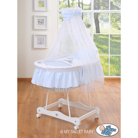 Baby Wooden Basket on Wheels / Wicker drape crib- Donkey Luca blau