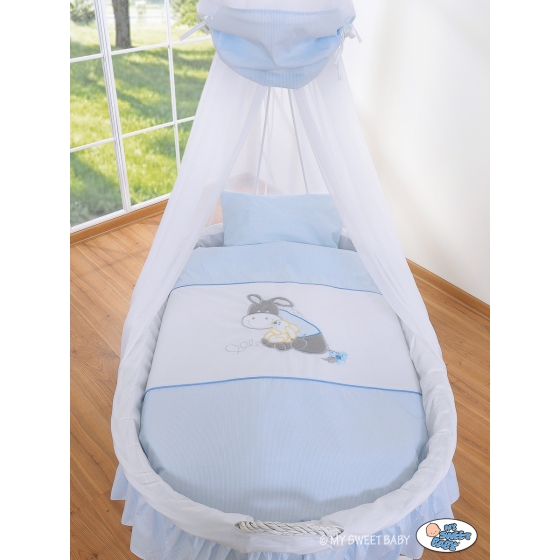 Baby Wooden Basket on Wheels / Wicker drape crib- Donkey Luca blau