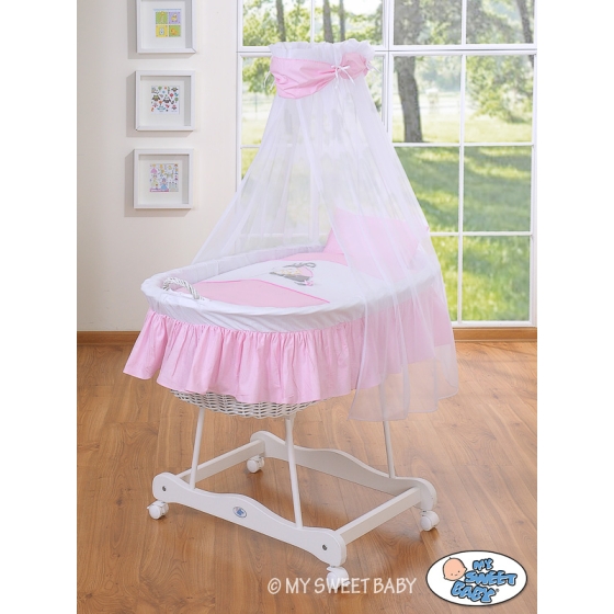 Baby Wooden Basket on Wheels / Wicker drape crib- Donkey Luca pink