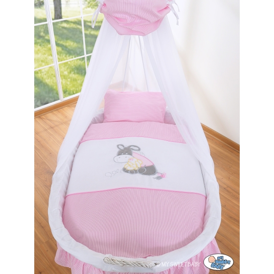 Baby Wooden Basket on Wheels / Wicker drape crib- Donkey Luca pink