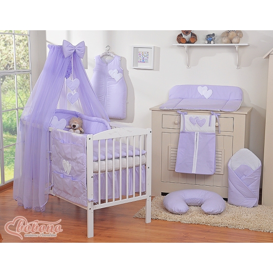 Babybed Mosquito-net made of chiffon- Hanging Hearts lilac