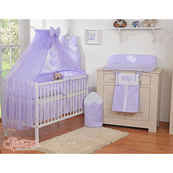 Babybed Mosquito-net made of chiffon- Hanging Hearts lilac