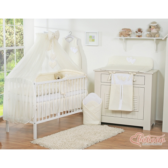 Babycot Mosquito-net made of chiffon- Hanging Hearts cream