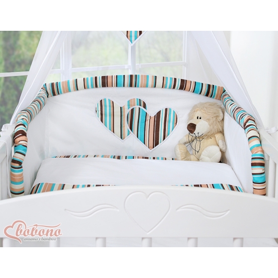 Babycot Universal bumper- Hanging Hearts brown stripes