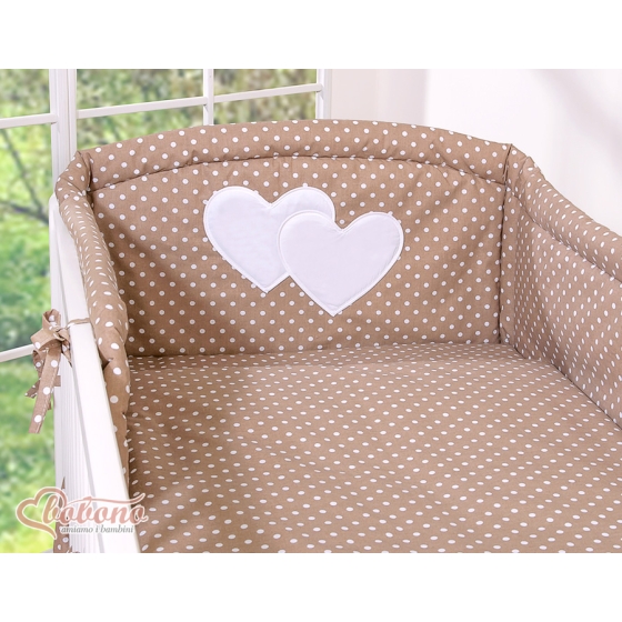 Babycot Universal bumper- Hanging Hearts white dots on brown