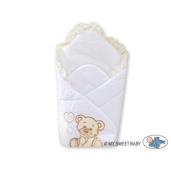 Babynest Newborn Wrap Blanket with stiffening- Bear with bow white