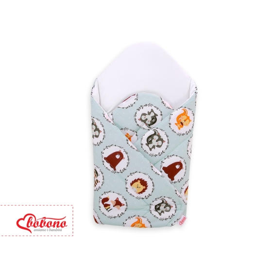 Babynest Newborn Wrap Blanket with stiffening - mint animals