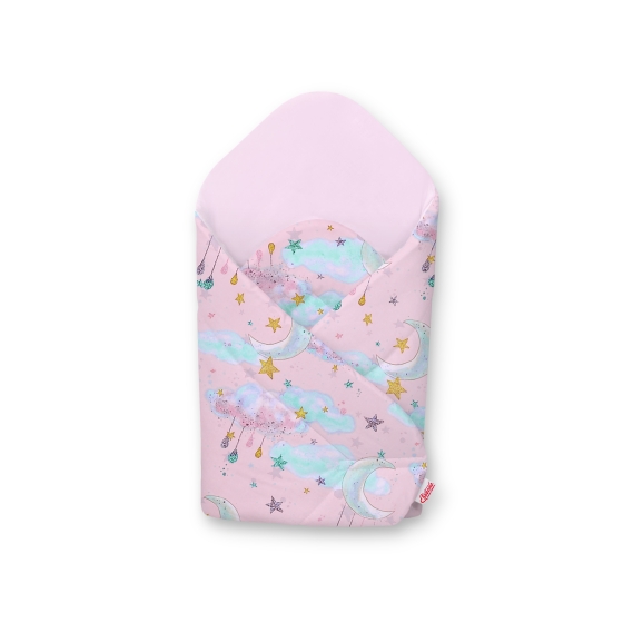 Babynest Newborn Wrap Blanket with stiffening - moons pink/pink
