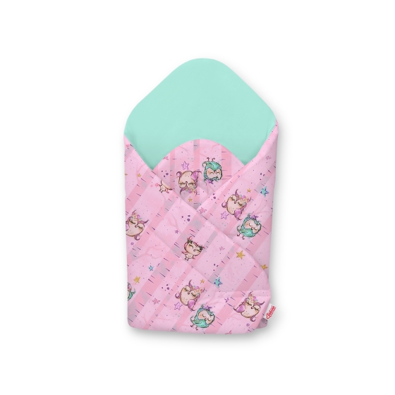 Babynest Newborn Wrap Blanket with stiffening - Owls pink-mint/mint