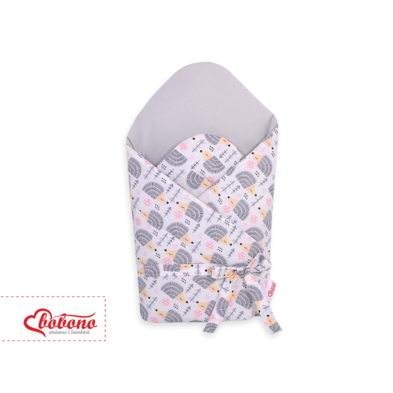 Babynest Newborn Wrap Blanket with stiffening with bow - hedgehogs Gray