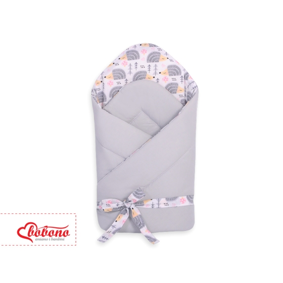 Babynest Newborn Wrap Blanket with stiffening with bow - hedgehogs Gray