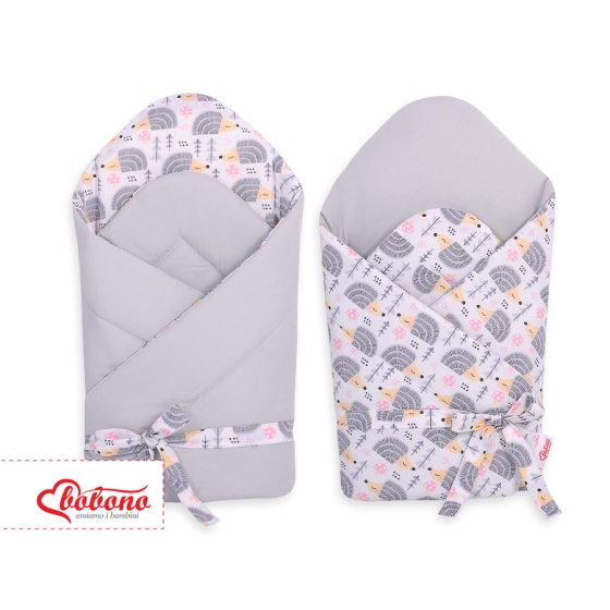 Babynest Newborn Wrap Blanket with stiffening with bow - hedgehogs Gray