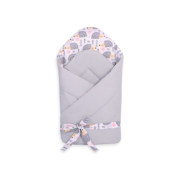 Babynest Newborn Wrap Blanket with stiffening with bow - hedgehogs Gray