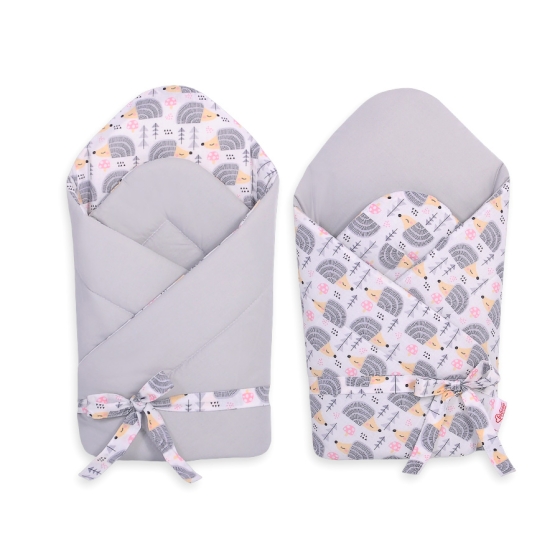 Babynest Newborn Wrap Blanket with stiffening with bow - hedgehogs Gray