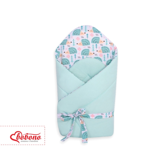 Babynest Newborn Wrap Blanket with stiffening with bow - hedgehogs mint