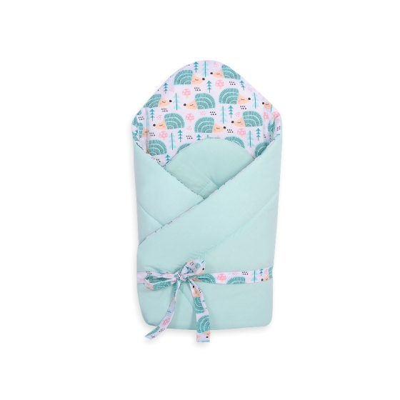Babynest Newborn Wrap Blanket with stiffening with bow - hedgehogs mint