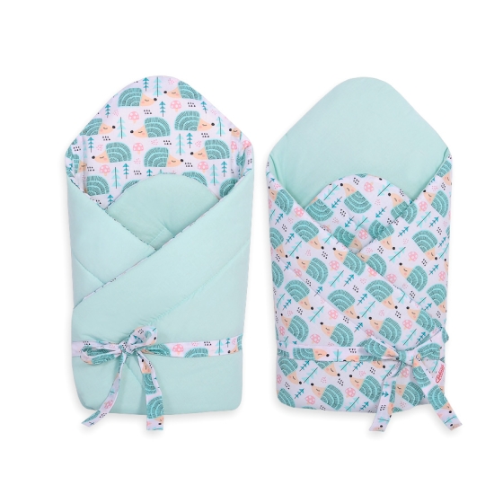 Babynest Newborn Wrap Blanket with stiffening with bow - hedgehogs mint