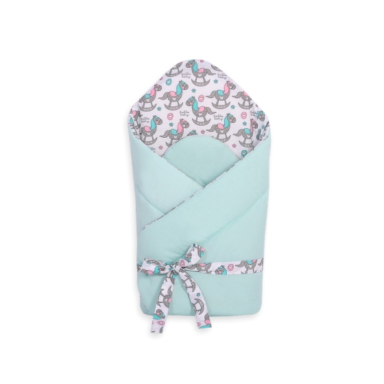 Babynest Newborn Wrap Blanket with stiffening with bow - rocking horses